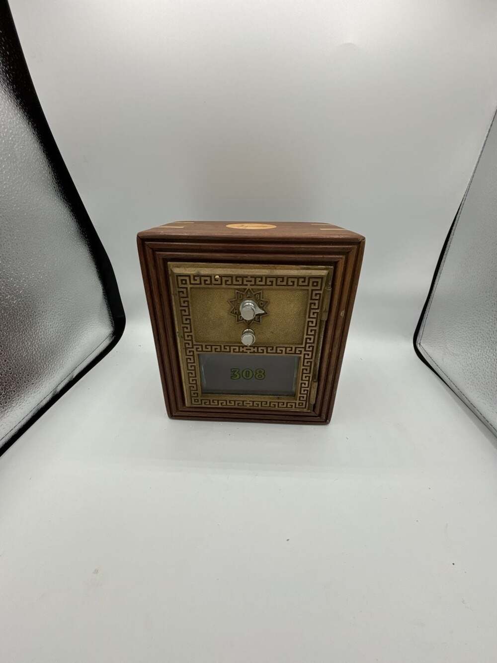 Handcrafted Walnut Post Office Box Coin Bank with Authentic Brass Door #308